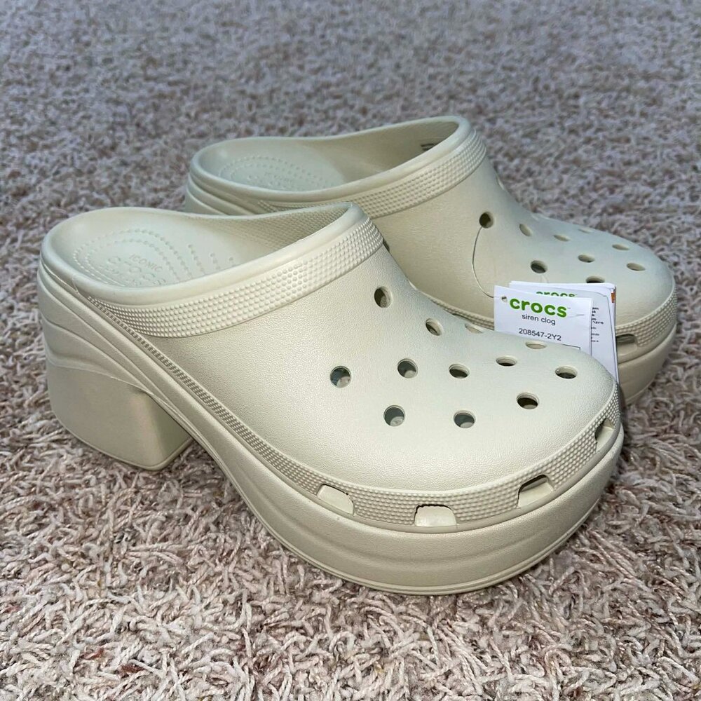 Crocs Siren Heeled Clogs Shoes Beige Unisex, Men’s 10/Women’s 12 (New)